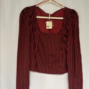 Free People Striped Orange  and Black Women's Top